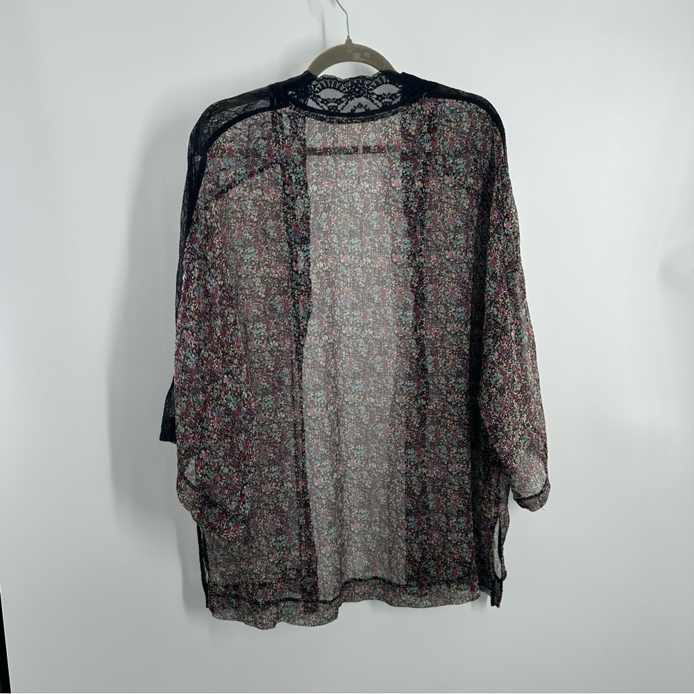 Intimately Free People Floral Black Lace Trim Sheer Kimono - Picture 4 of 4